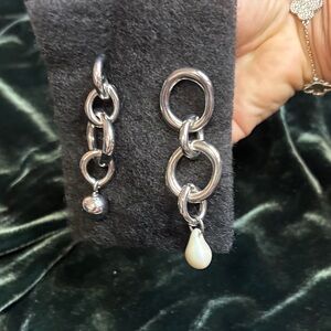 Aldo Silver Chain Earrings with Pearl Drop